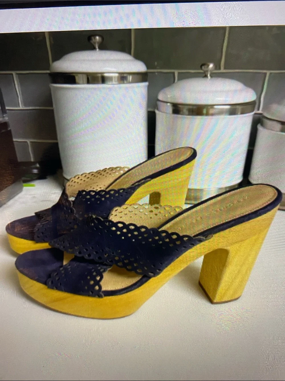 Veronica Beard Gaynor Platform Sandals In Eclipse Navy Size 10 NEW